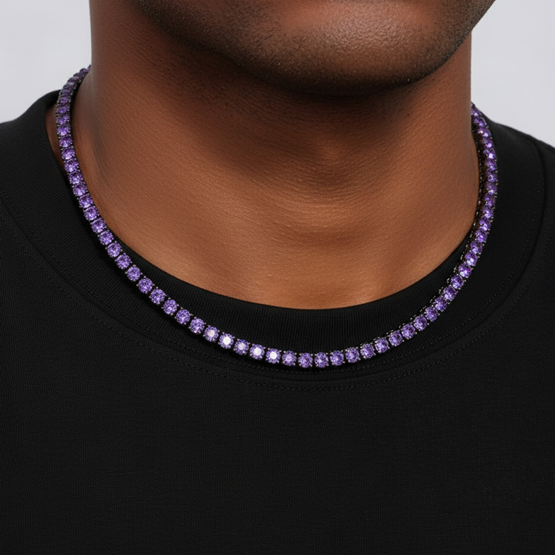 Iced Out Out Purple 5mm Tennis Chain In Black Gold With Street Luxury Shine - Image 6