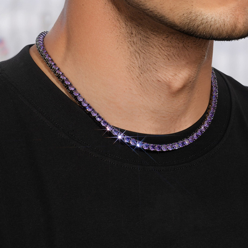 Iced Out Out Purple 5mm Tennis Chain In Black Gold With Street Luxury Shine