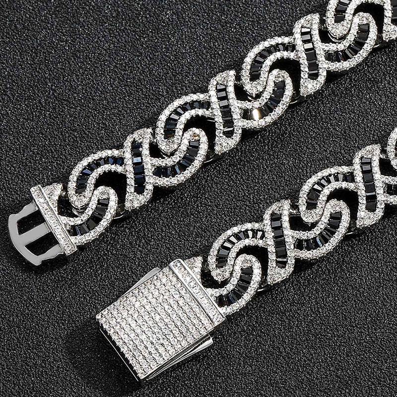 12mm Baguette Cut Black Diamonds Infinity Necklace With Street Luxury Shine - Image 4
