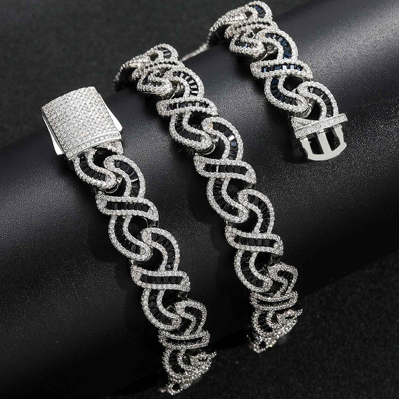 12mm Baguette Cut Black Diamonds Infinity Necklace With Street Luxury Shine - Image 5