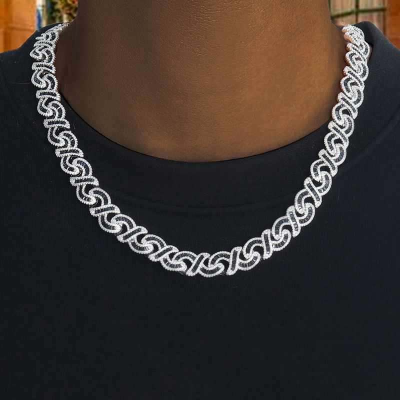12mm Baguette Cut Black Diamonds Infinity Necklace With Street Luxury Shine