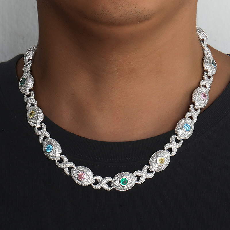 14mm Eyes Infinity Sign Fancy Color Diamond Necklace Iced Out
