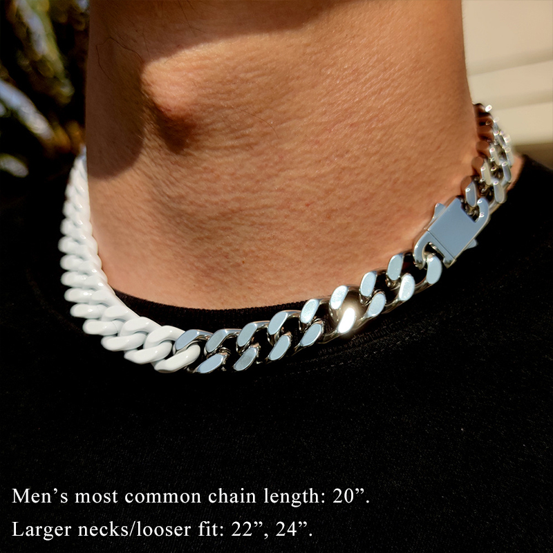 13mm Titanium Steel Lacquered Two-color Cuban Necklace Silver - Image 3