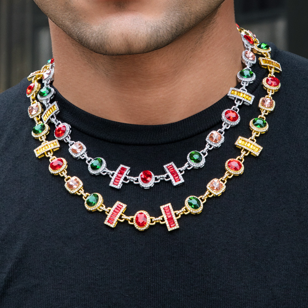 Colorful Diamonds Baguette Cut Necklace Gold With Street Luxury Shine - Image 3