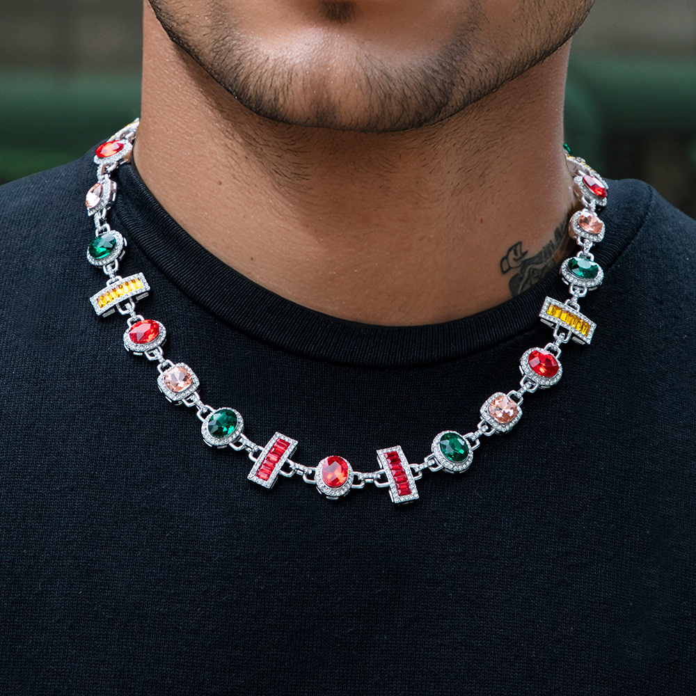 Colorful Diamonds Baguette Cut Necklace Gold With Street Luxury Shine - Image 4