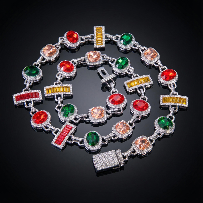 Colorful Diamonds Baguette Cut Necklace Gold With Street Luxury Shine - Image 5