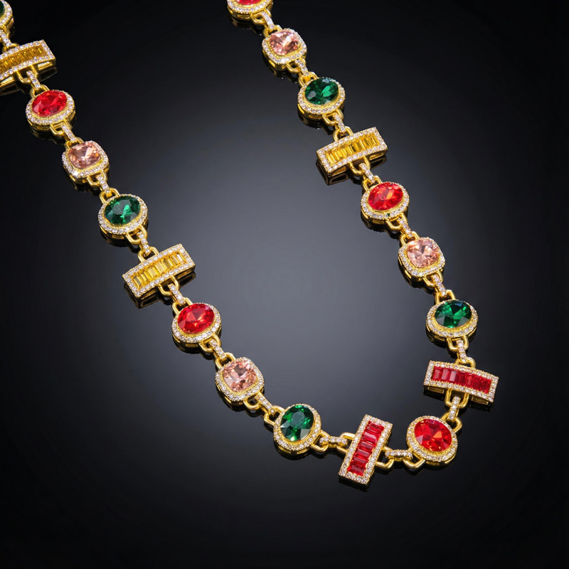 Colorful Diamonds Baguette Cut Necklace Gold With Street Luxury Shine - Image 6