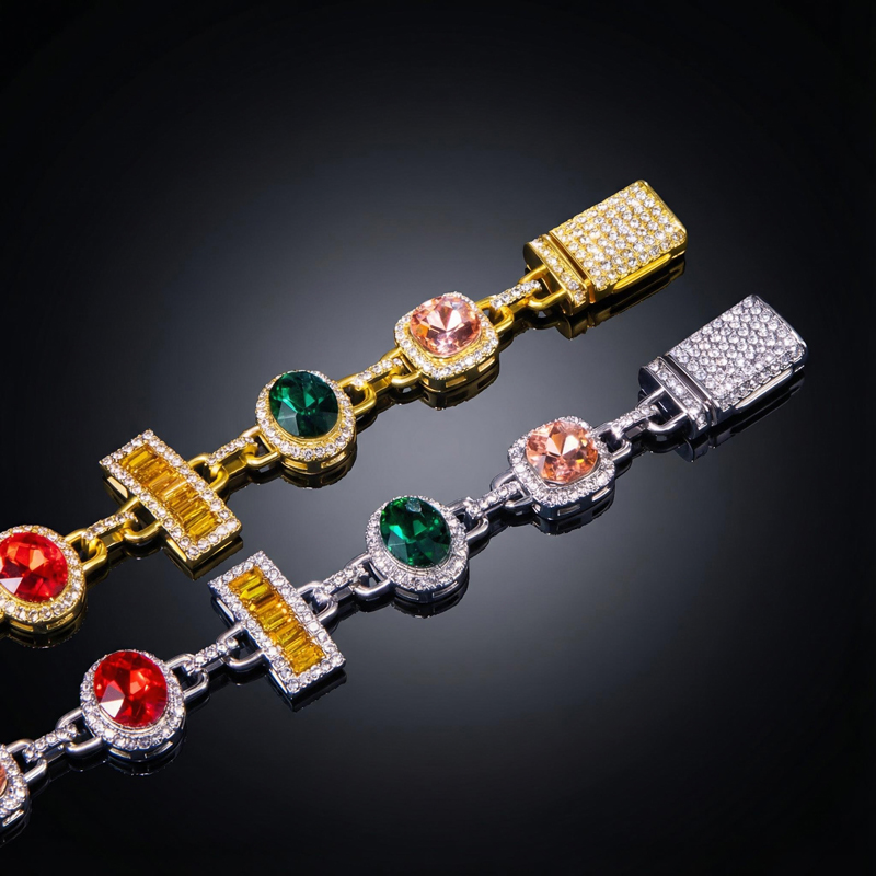 Colorful Diamonds Baguette Cut Necklace Gold With Street Luxury Shine - Image 7