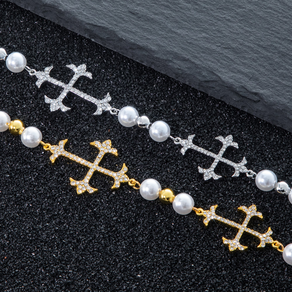 Iced Out Different Crosses Pearls Chain Necklace With Street Luxury Shine - Image 6