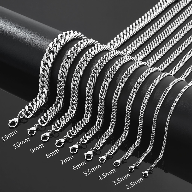 2.5/3.5/4.5/5.5/6/7/8/9/10/13mm Stainless Steel Cuban Chain Silver - Image 3