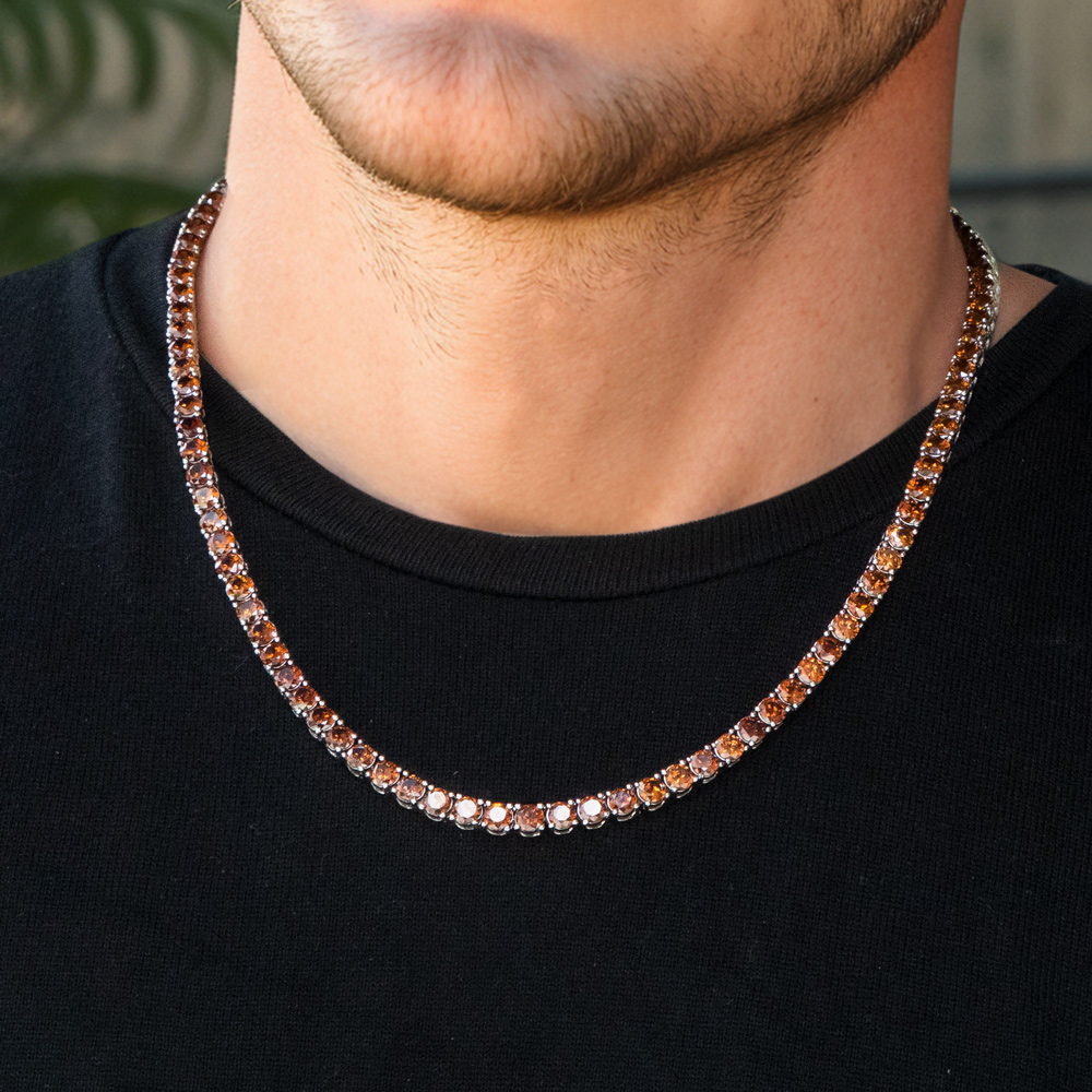 5mm Coffee Tennis Chain In White Gold Iced Out Shine With Street Luxury
