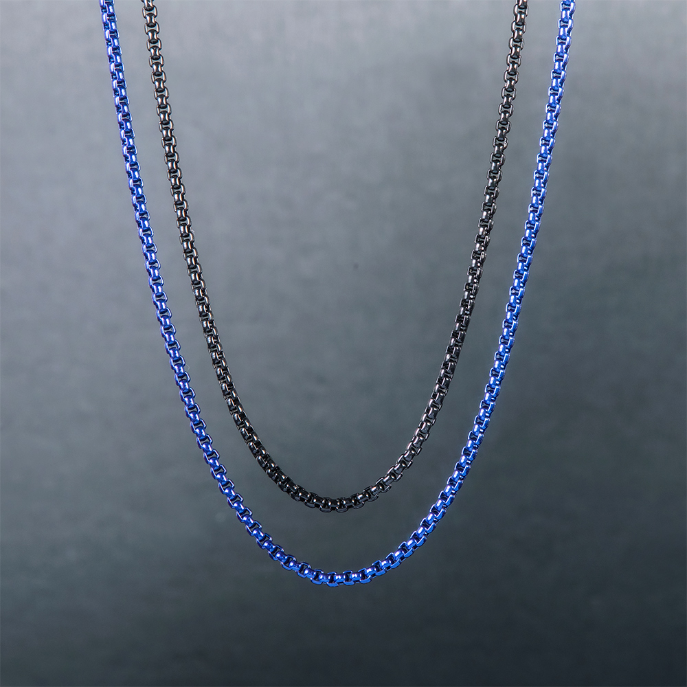 2.3mm Round Box Chain In Black Gold/blue With Street Luxury Shine - Image 4
