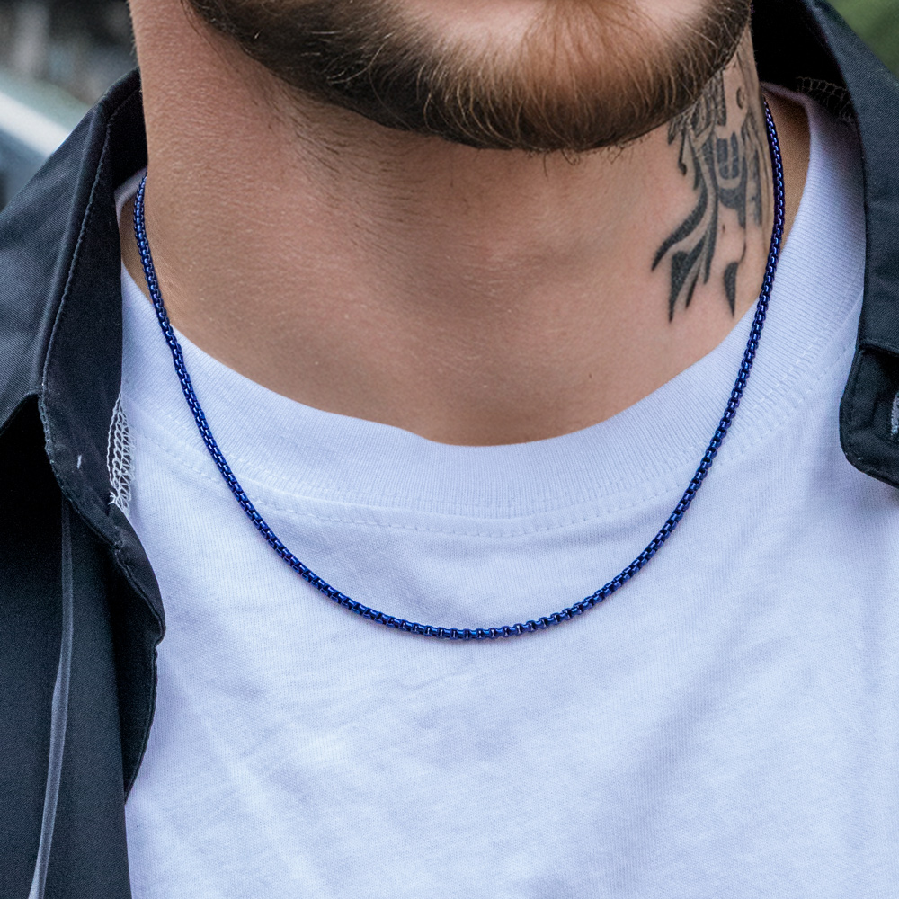 2.3mm Round Box Chain In Black Gold/blue With Street Luxury Shine
