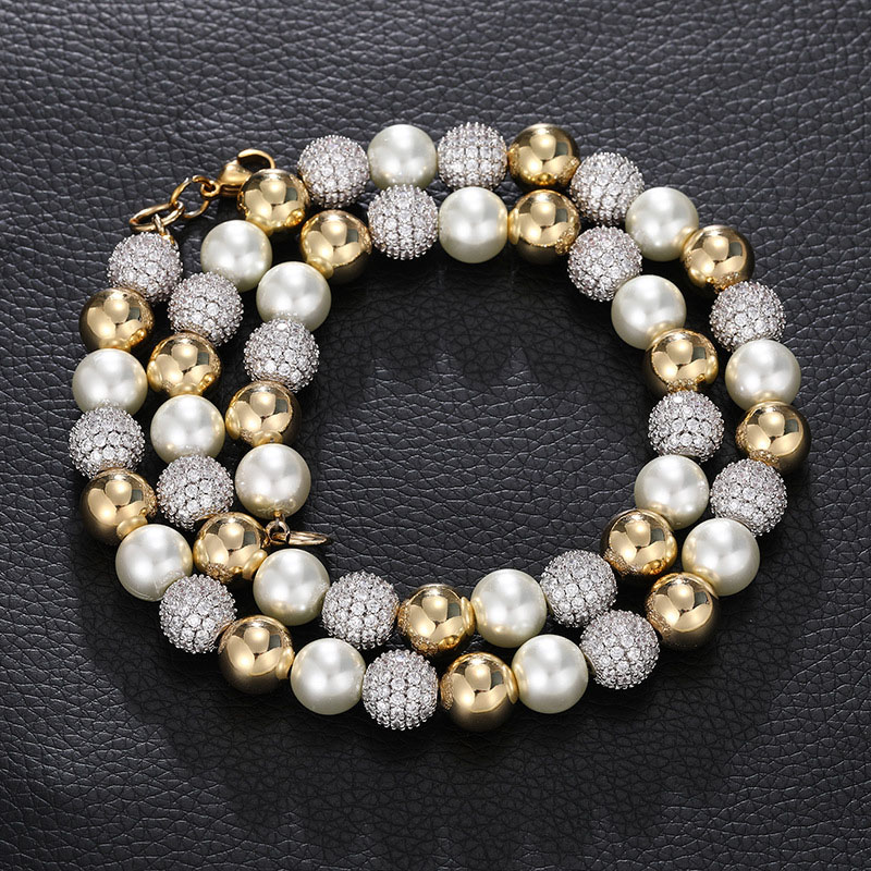 10mm Iced Out Beads Pearl Chain Gold With Street Luxury Shine - Image 3