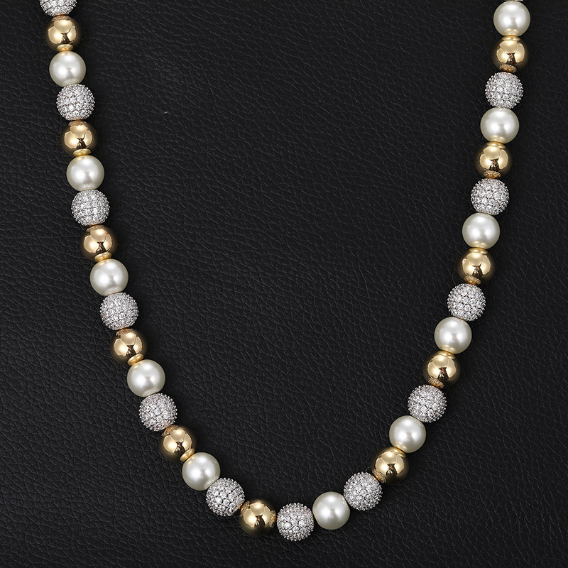 10mm Iced Out Beads Pearl Chain Gold With Street Luxury Shine