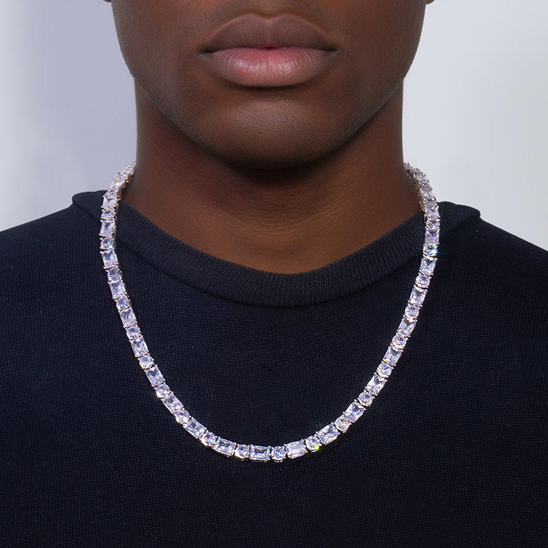 5mm Baguette&round Stone Tennis Chain Iced Out Shine With Street Luxury