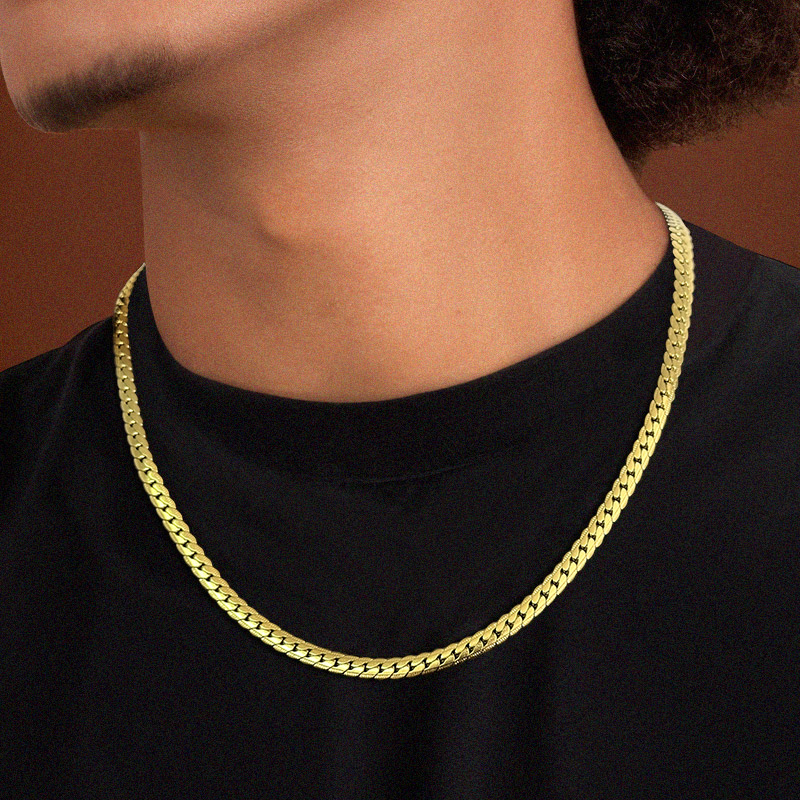 5mm Titanium Steel Embossed Cuban Chain Gold With Street Luxury Shine
