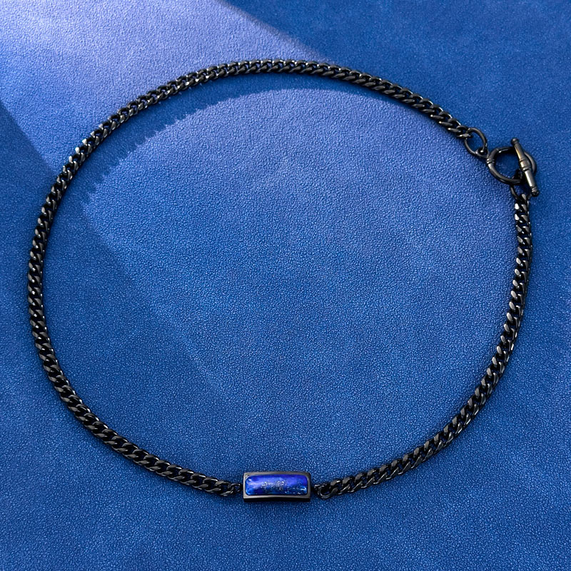 5mm Natural Stone Stainless Steel Cuban Chain In Black Gold - Yellow Tiger - Image 3