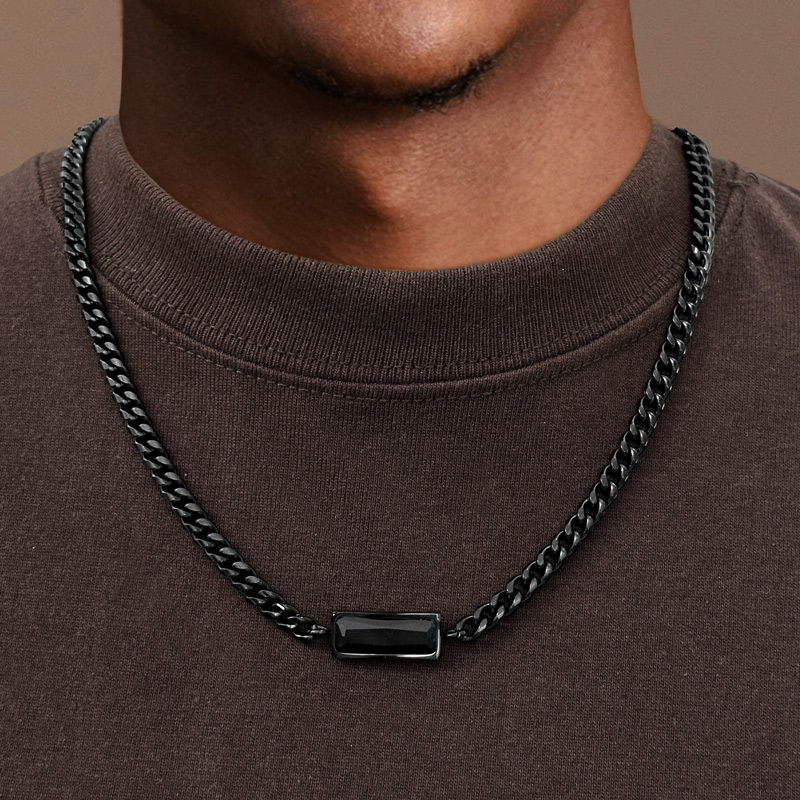 5mm Natural Stone Stainless Steel Cuban Chain In Black Gold - Yellow Tiger - Image 5