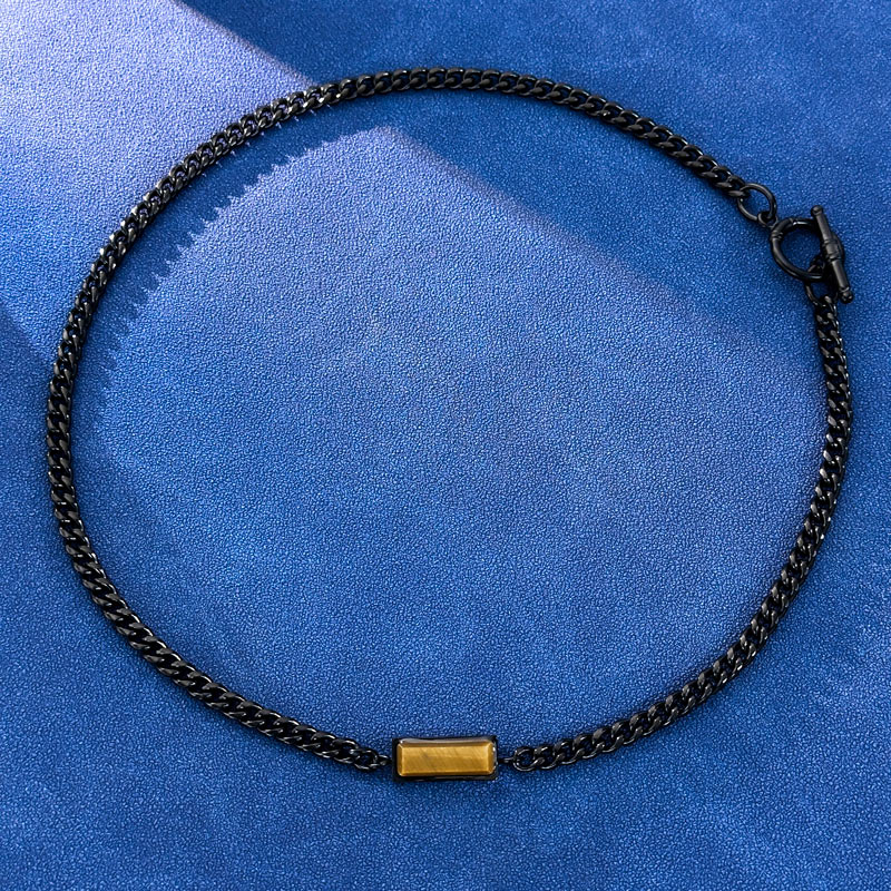5mm Natural Stone Stainless Steel Cuban Chain In Black Gold - Yellow Tiger - Image 7