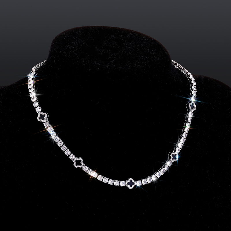 Iced Out Out Tennis Chain With Black Four Leaf Clover Gold - Image 3