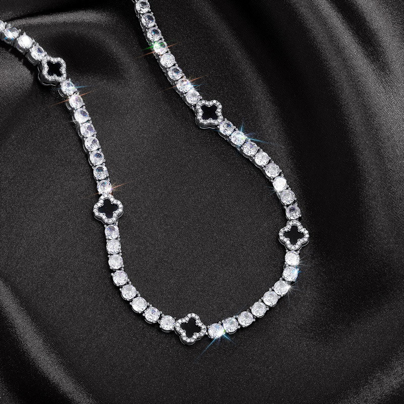 Iced Out Out Tennis Chain With Black Four Leaf Clover Gold - Image 4