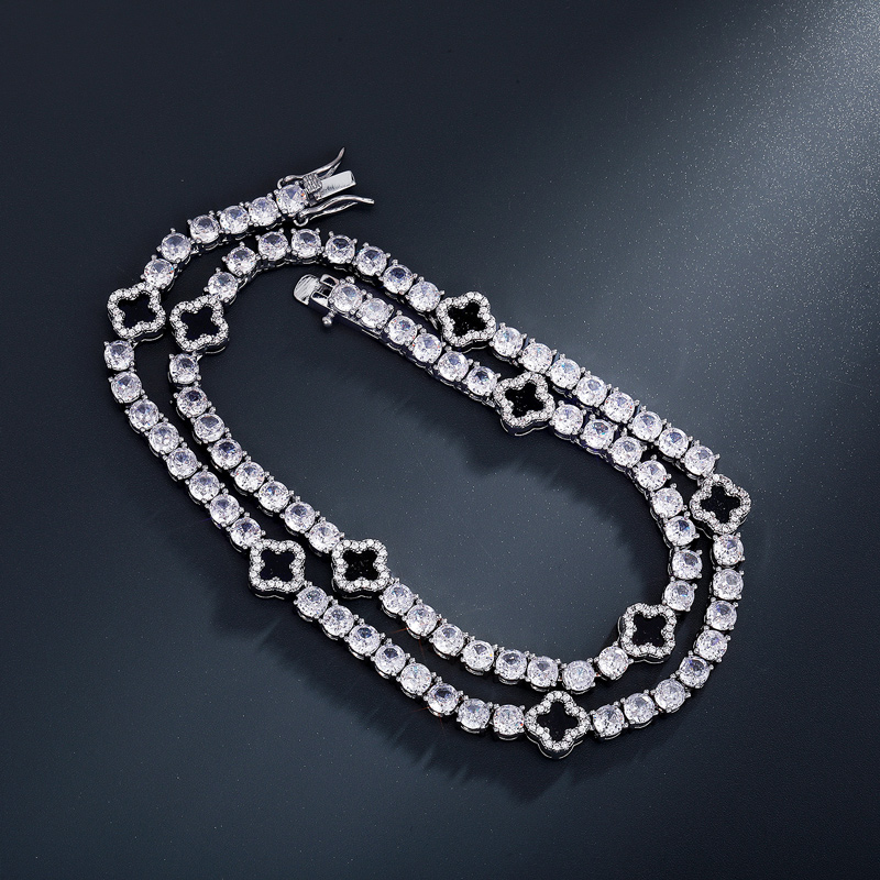 Iced Out Out Tennis Chain With Black Four Leaf Clover Gold - Image 5
