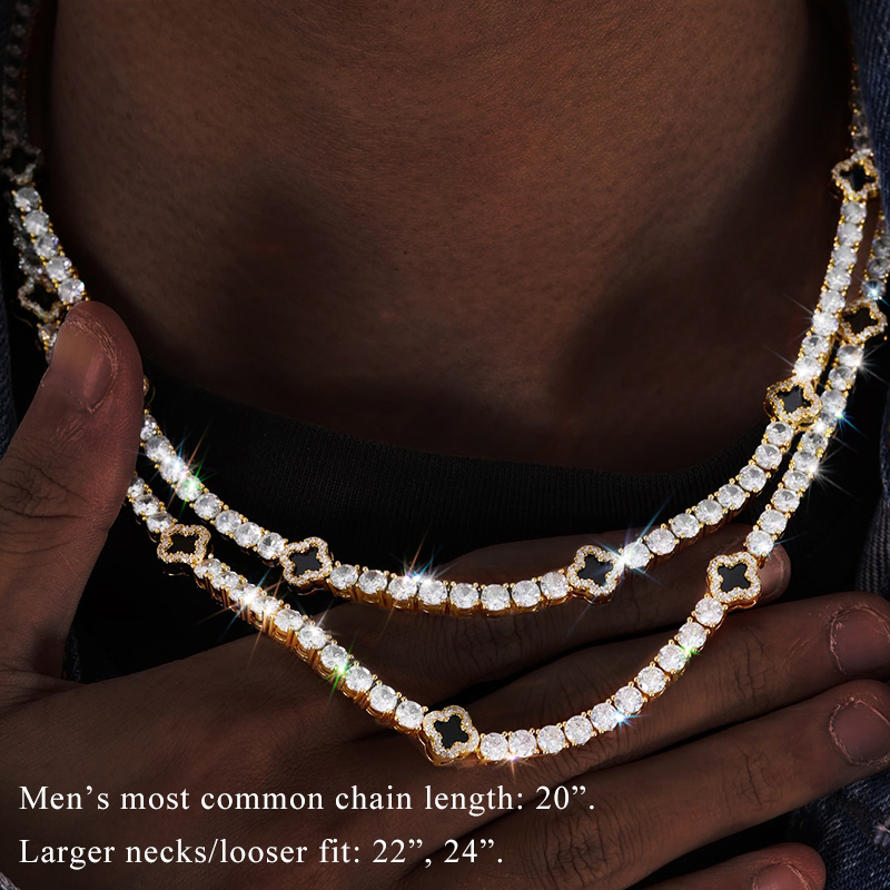 Iced Out Out Tennis Chain With Black Four Leaf Clover Gold - Image 6