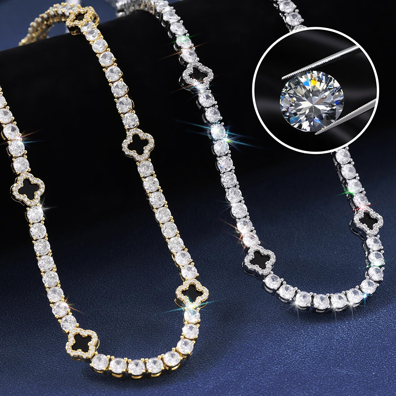 Iced Out Out Tennis Chain With Black Four Leaf Clover Gold - Image 7