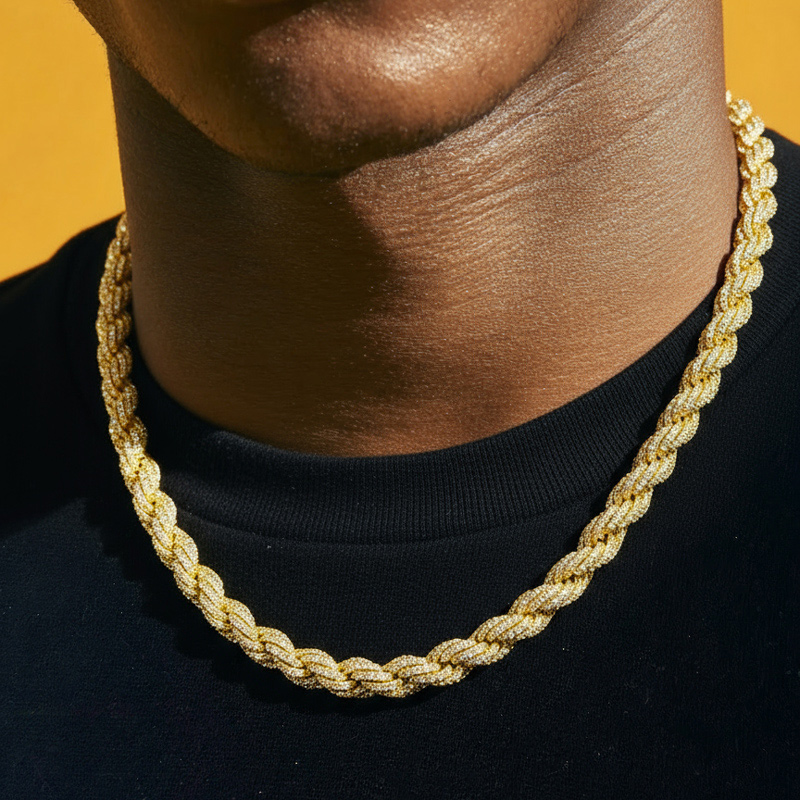 9mm Iced Out Out Rope Chain Gold With Street Luxury Shine - Image 5