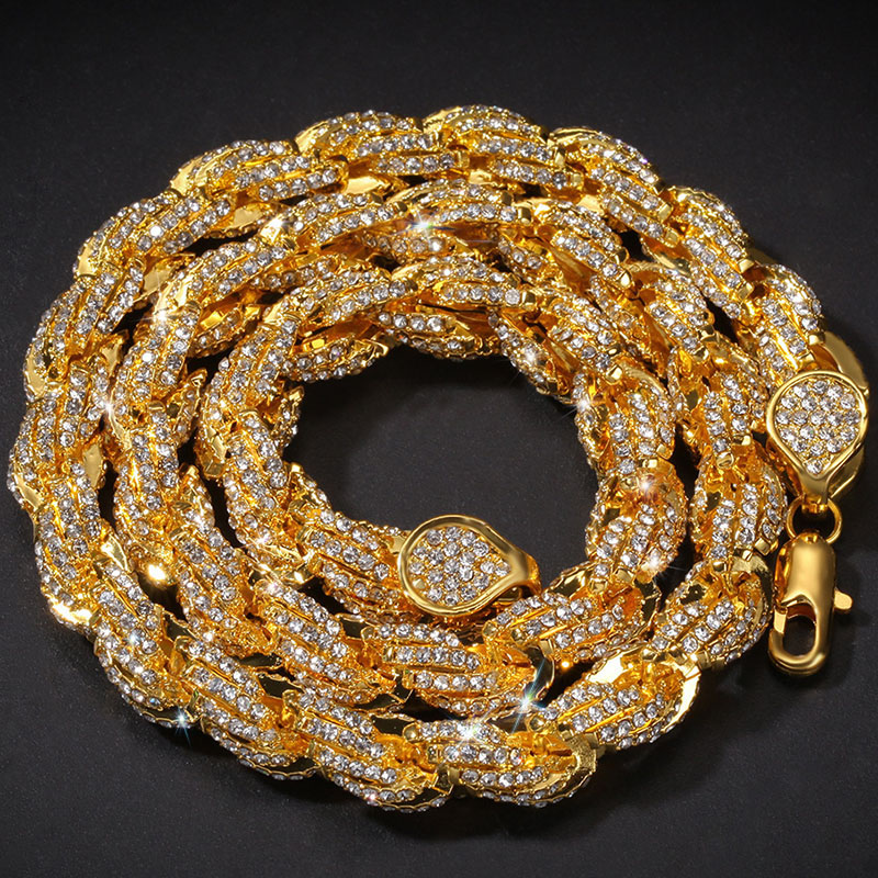 9mm Iced Out Out Rope Chain Gold With Street Luxury Shine