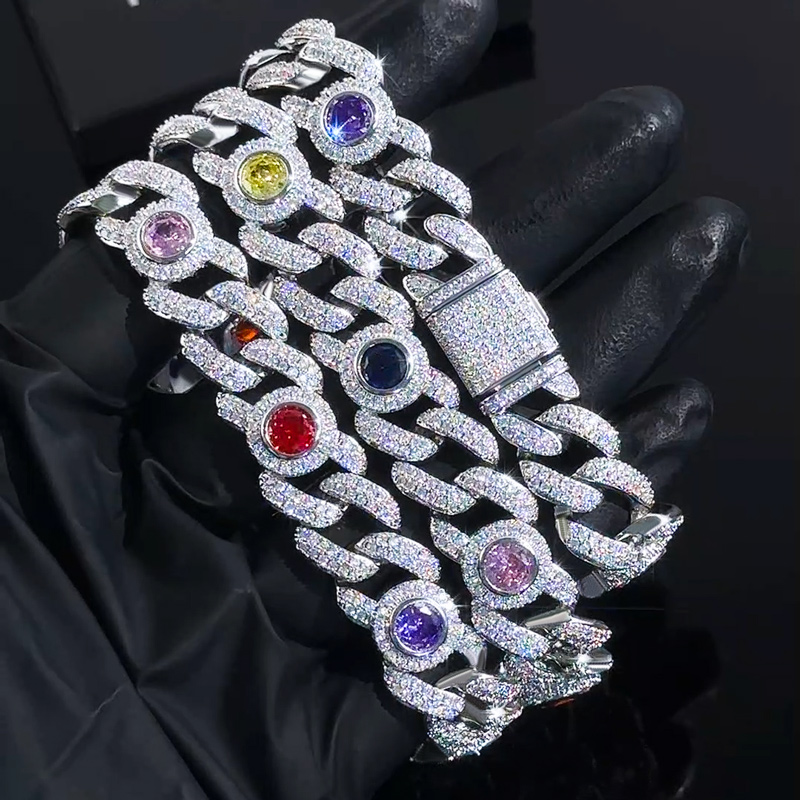 Bold Iced Out Out 13mm Multi-color Cuban Chain In White Gold Plating - Image 4