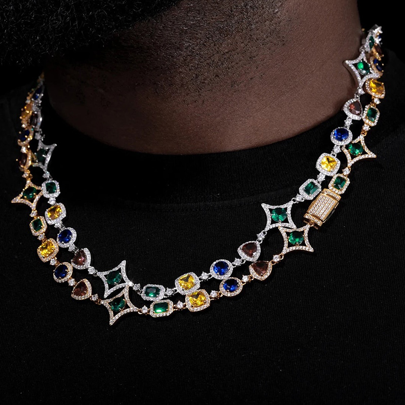 Iced Out 10mm Multi-color Diamonds Chain Gold With Street Luxury Shine - Image 4