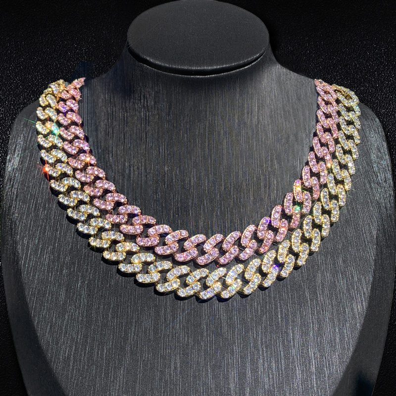 Bold Iced Out 12mm Single Row Cuban Chain In Rose Gold & Gold Plating