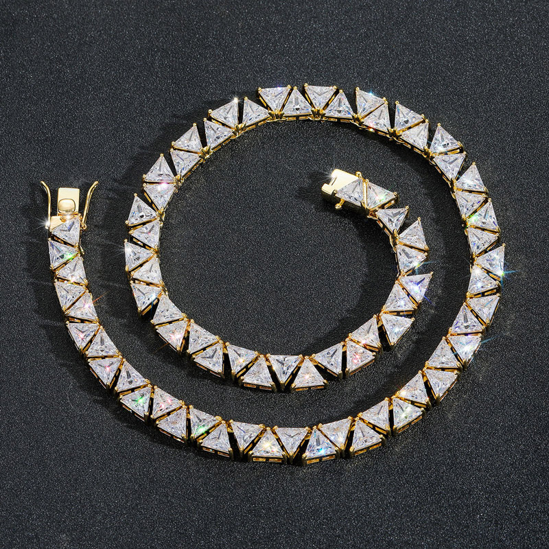 Iced Out Out 9mm Triangle Tennis Chain Gold With Street Luxury Shine - Image 5