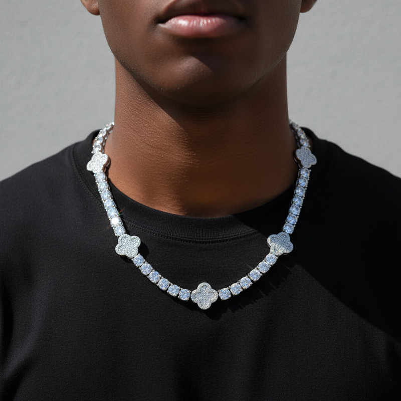 Full Iced Out Four Leaf Clover 5mm Tennis Chain With Street Luxury Shine - Image 3