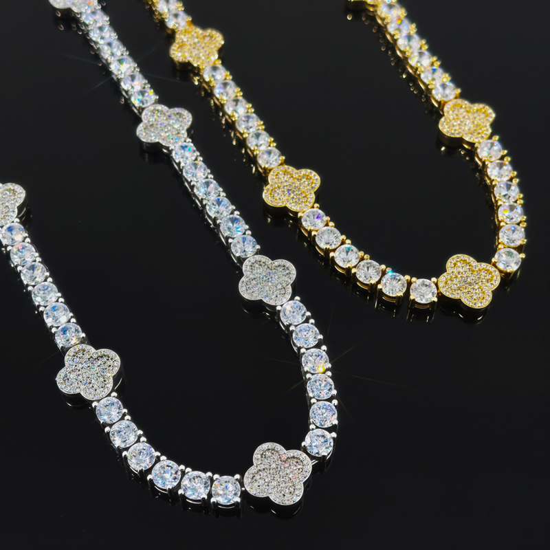 Full Iced Out Four Leaf Clover 5mm Tennis Chain With Street Luxury Shine - Image 4