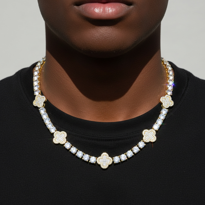 Full Iced Out Four Leaf Clover 5mm Tennis Chain With Street Luxury Shine