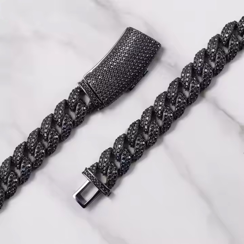 Bold 13mm 925s & Vvs Moissanite Black Prong Cuban Link Chain With Big Clasp - Image 4