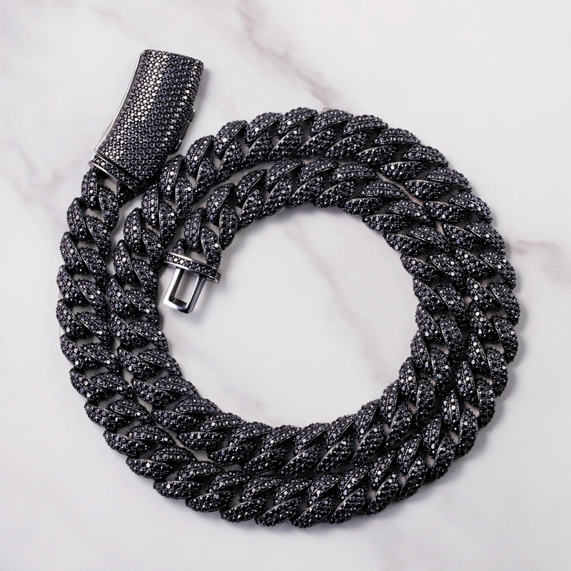Bold 13mm 925s & Vvs Moissanite Black Prong Cuban Link Chain With Big Clasp