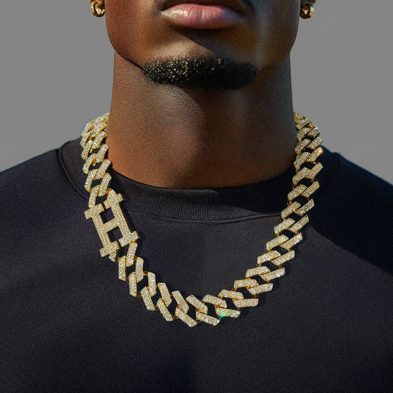 Iced Out 18mm 20 Initial Letter Cuban Chain Gold With Street Luxury Shine