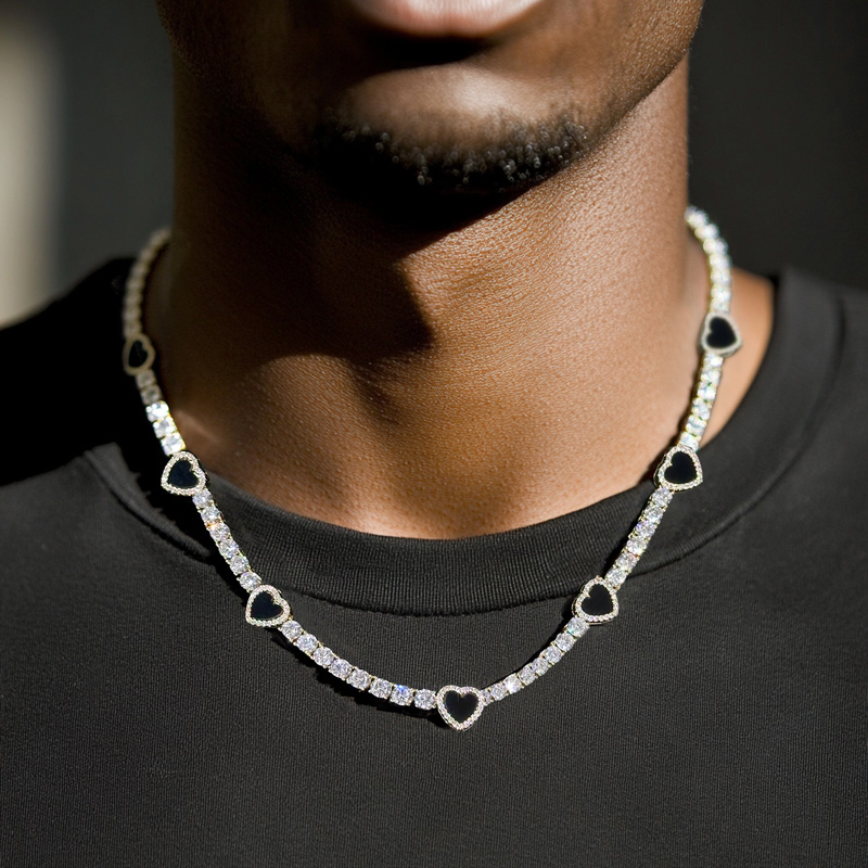 4mm Black Heart Tennis Chain Iced Out With Bold Statement Appeal - Image 5