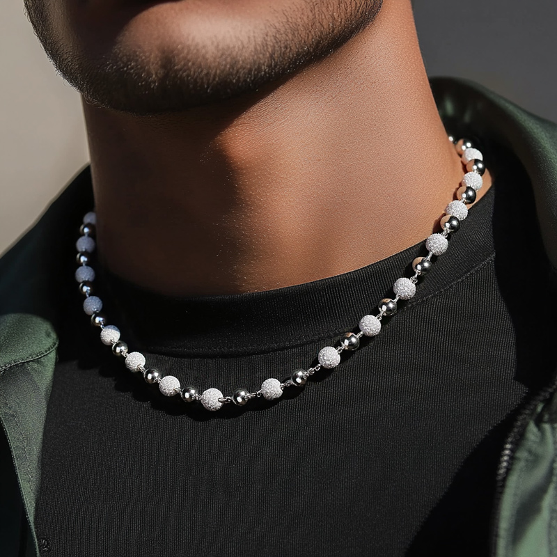 6mm/8mm Iced Out Beads Chain Gold With Street Luxury Shine
