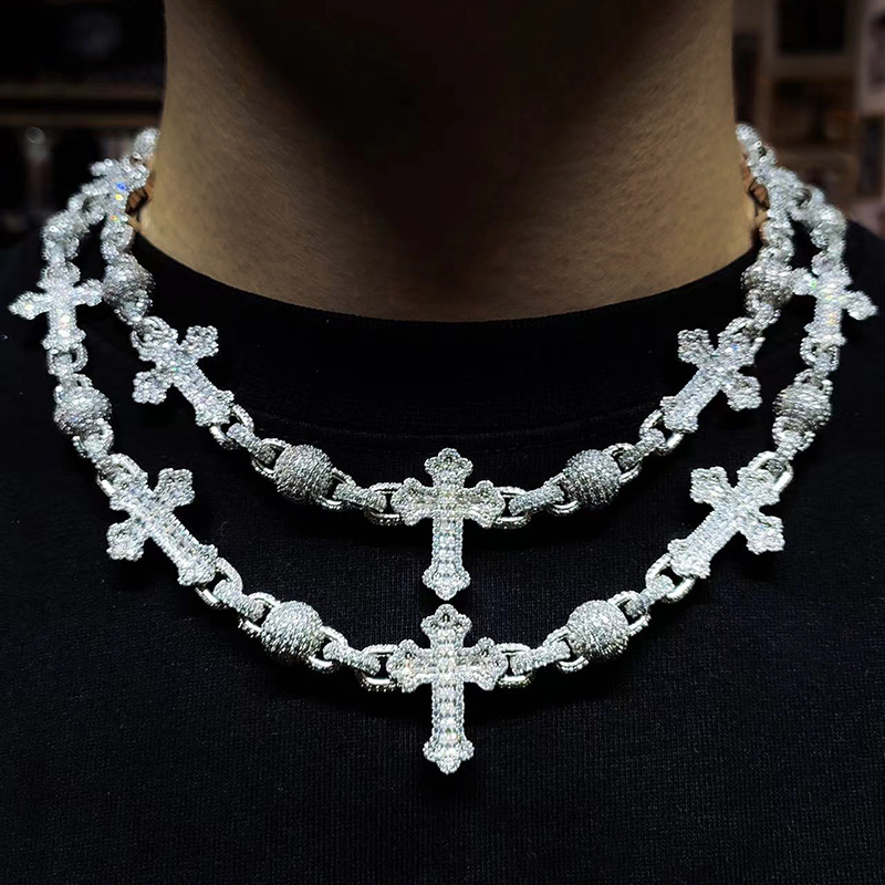Iced Out Out Beads Cross Chain Gold With Street Luxury Shine - Image 3