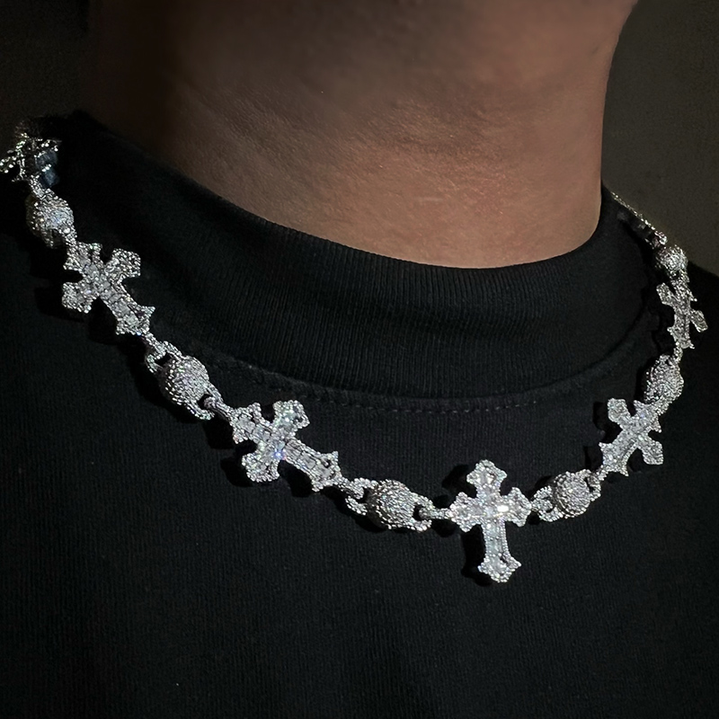 Iced Out Out Beads Cross Chain Gold With Street Luxury Shine - Image 5