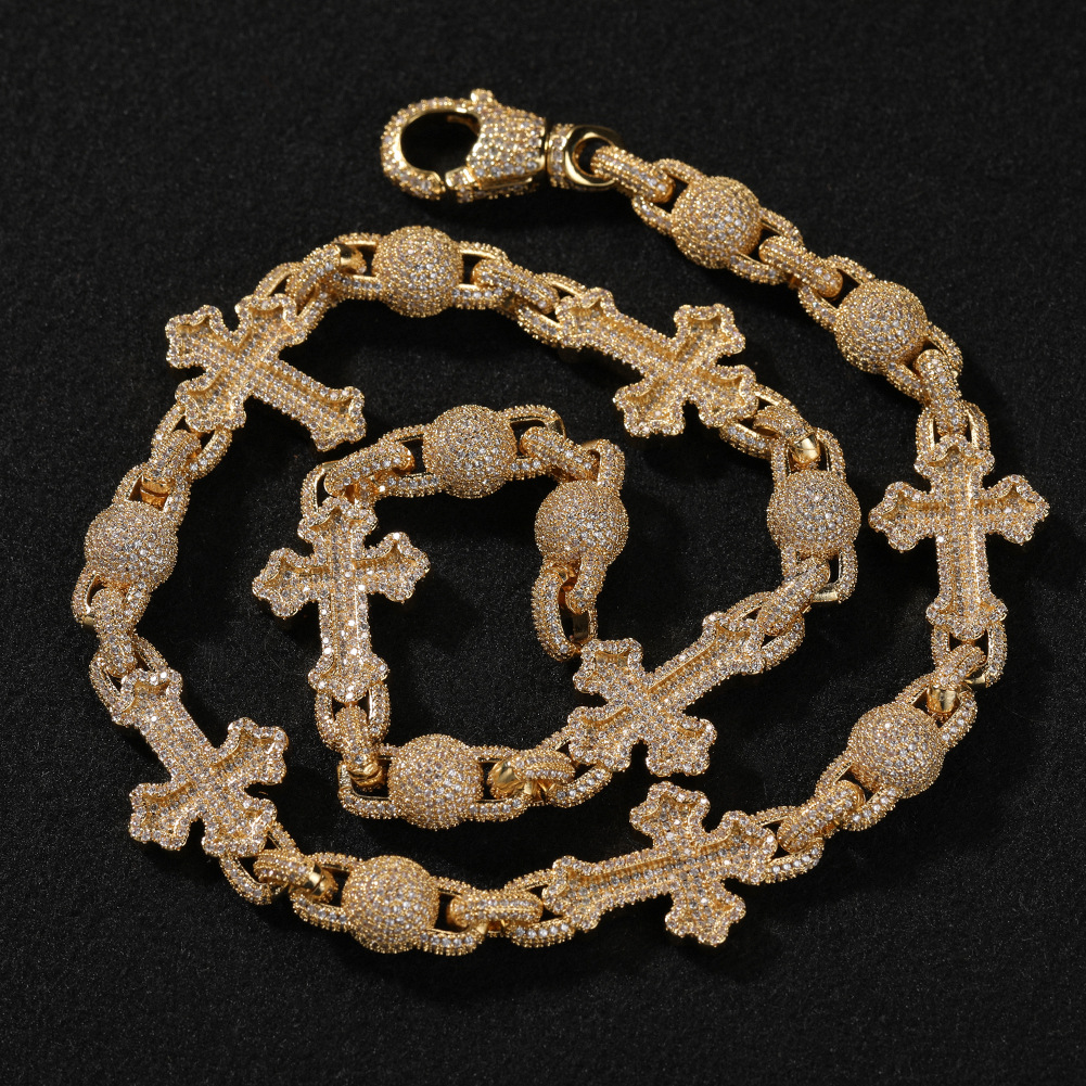 Iced Out Out Beads Cross Chain Gold With Street Luxury Shine - Image 6