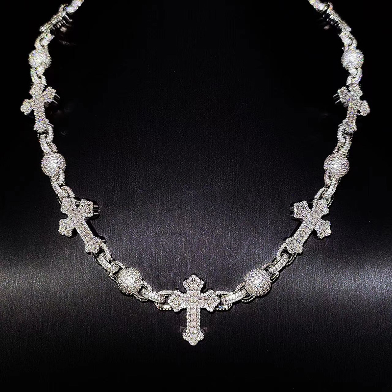 Iced Out Out Beads Cross Chain Gold With Street Luxury Shine - Image 8