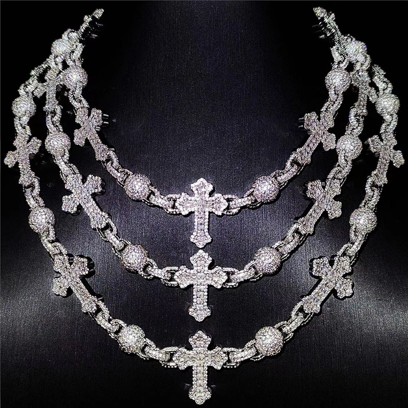 Iced Out Out Beads Cross Chain Gold With Street Luxury Shine