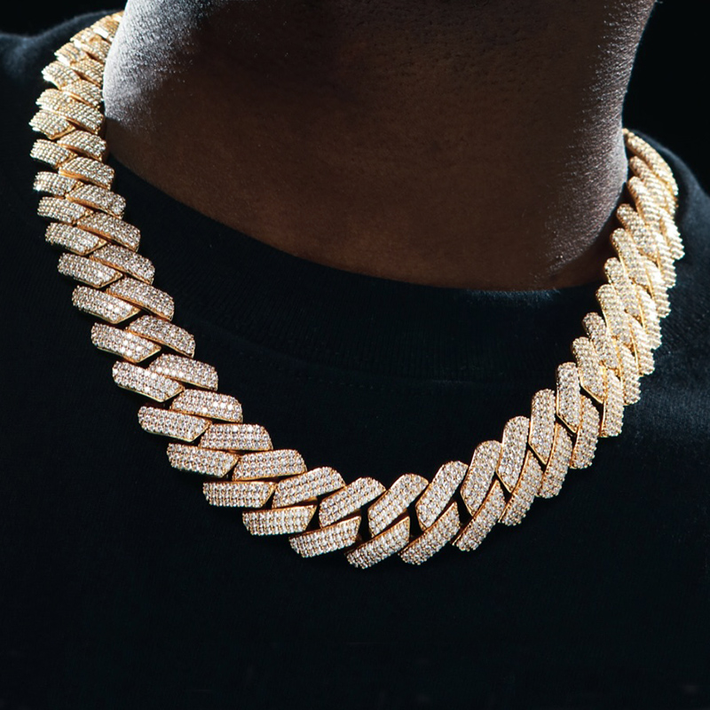 Iced Out Out 20mm 3-row Handset Cuban Chain Gold With Street Luxury Shine - Image 8