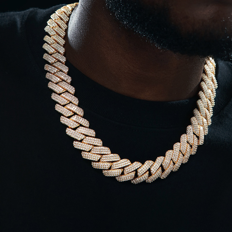 Iced Out Out 20mm 3-row Handset Cuban Chain Gold With Street Luxury Shine
